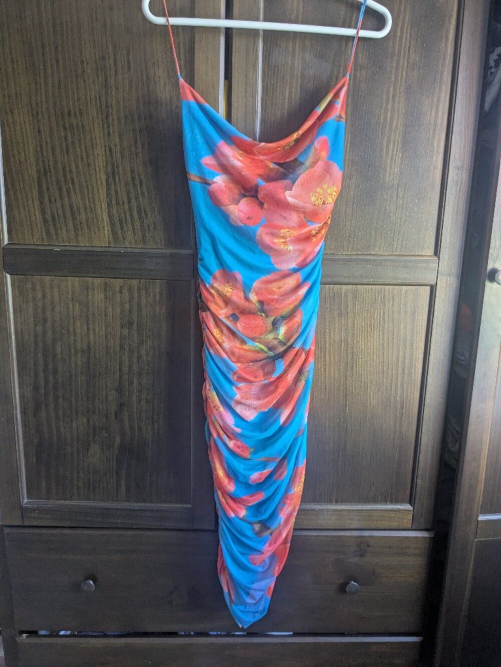 ZARA Blue Floral Ruched Slip Dress – Size S, Like New